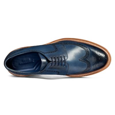 goodyear welted zapatos con alza para hombre - zapatos mas altos - Zapato derby de punta de ala pintado a mano azul marino 7 CM