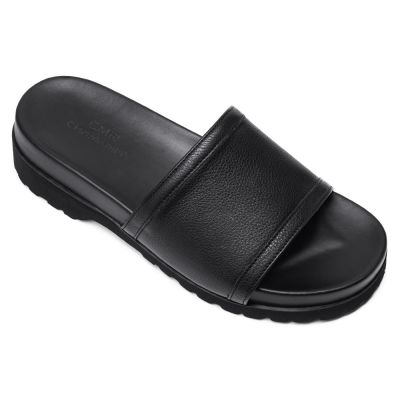 Chancleta de Cuero con Tacón Alto Negras - Zapatillas con Aumento de Altura Informales de Moda - 6 CM Más Alto