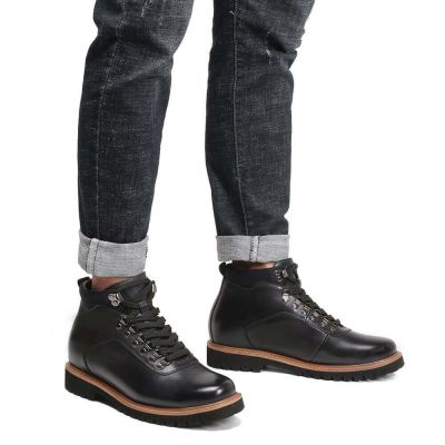 Botas Hombre con Cordones Negras - Botas para Novio de Aumento de Altura - 8 CM Más Alto