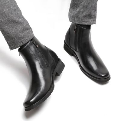 Botas con elevador CHAMARIPA para hombre de cuero negro con cremallera lateral botas de altura 8 CM