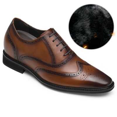 CHAMARIPA Zapatos de invierno cálidos de terciopelo - plantillas altura hombre - zapatos oxford con punta de ala 8 CM Más Alto