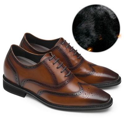 CHAMARIPA Zapatos de invierno cálidos de terciopelo - plantillas altura hombre - zapatos oxford con punta de ala 8 CM Más Alto