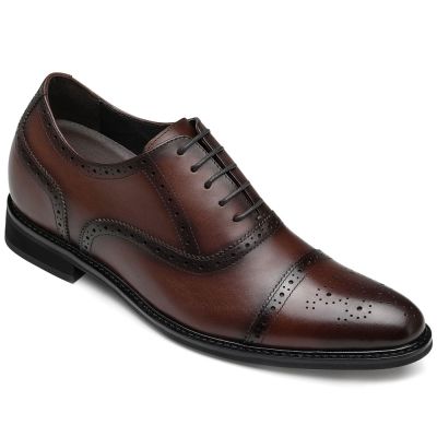 CHAMARIPA zapatos con plataforma hombre - zapatos de vestir hombre altos - marrón cuero Zapatos de vestir 8 CM Más Alto