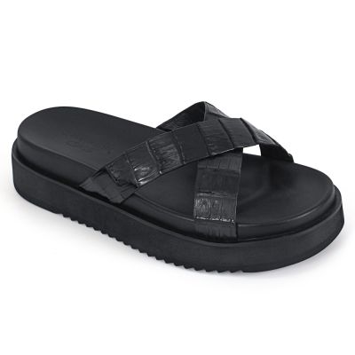 zapatos mas alto - zapato alto hombre - sandalias elevadoras piel cocodrilo negro 5CM