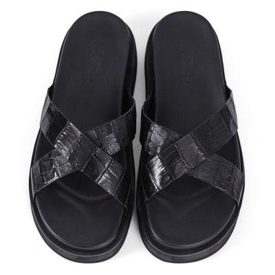 zapatos mas alto - zapato alto hombre - sandalias elevadoras piel cocodrilo negro 5CM