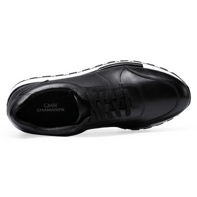 CHAMARIPA zapatos de hombre con tacon - zapatos casuales de cuero pintados a mano - negro - 6 CM más alto