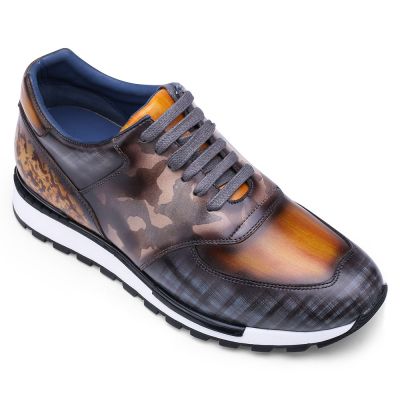 zapatos para hombre con tacon oculto - zapatos hombre con alza - Deportivas Piel Patina Multicolor 7CM