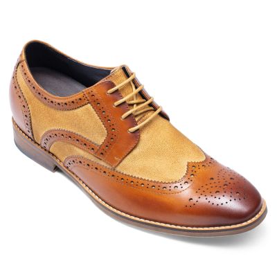 zapatos con alzas hombre - zapatos con alza hombre brogues marrones zapatos de punta de ala 7CM