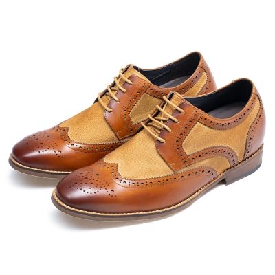 zapatos con alzas hombre - zapatos con alza hombre brogues marrones zapatos de punta de ala 7CM