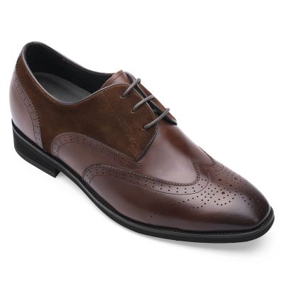 zapatos alzas hombre - zapatos de vestir con elevador - zapatos derby de negocios de cuero marrón 7CM