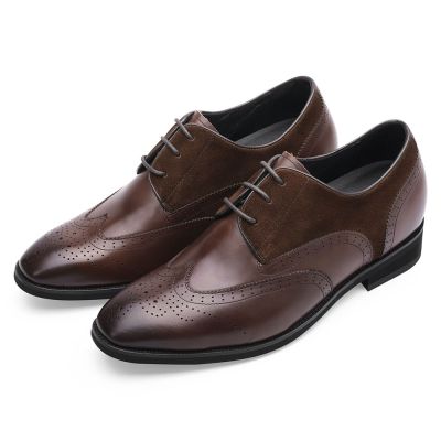 zapatos alzas hombre - zapatos de vestir con elevador - zapatos derby de negocios de cuero marrón 7CM