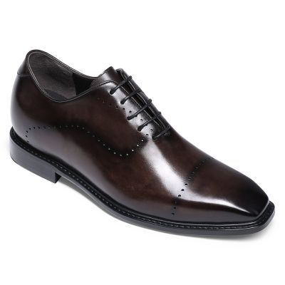 CHAMARIPA aumentar estatura zapatos - cuero oxford entero pintado a mano - burdeos - 6CM más alto