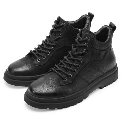 zapatillas con alzas - zapatos de hombre con alzas - botas de cuero de vaca negro - 6CM más alto