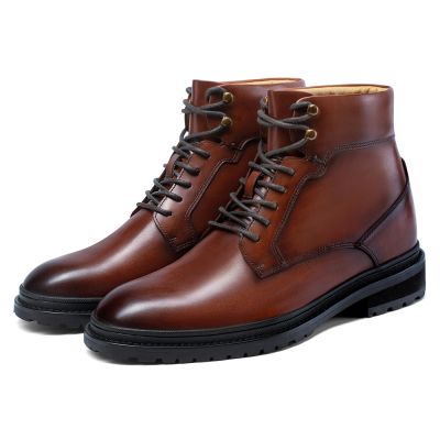 zapatillas con alzas para hombre - zapatos con tacones para hombres - botas de cuero marrón de los hombres casuales 8 CM