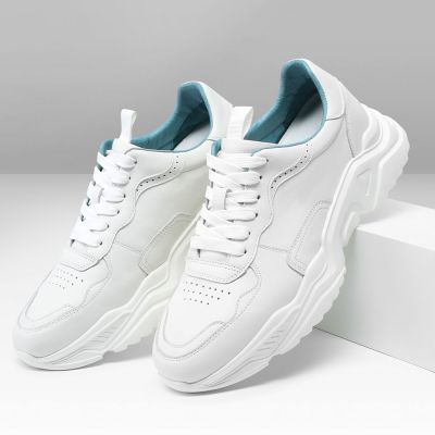 zapatillas con alzas para hombre - zapatos altos para hombre - zapatillas de deporte de los hombres de cuero blanco 7 CM