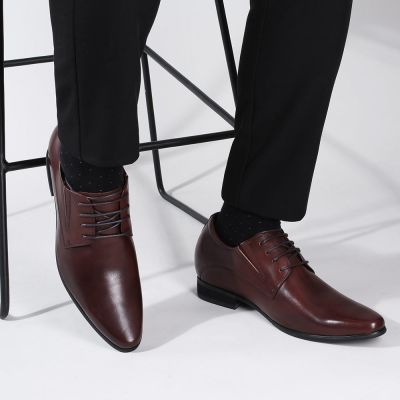 vegan elevator shoes - brown height increasing vegan derby shoes 8cm / 3.15 Inches