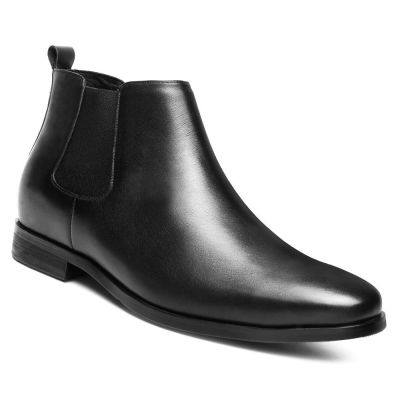 vegan leather elevator boots for men  - black height increasing vegan Chelsea boots 6cm / 2.36 Inches