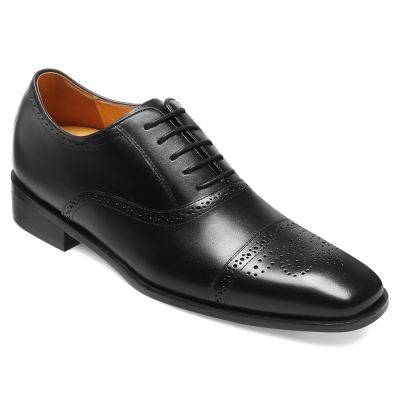 Zapatos Hombre de Piel de Becerro Negro - Zapatos de la Boda Vestido Cuero - 7 CM Más Alto