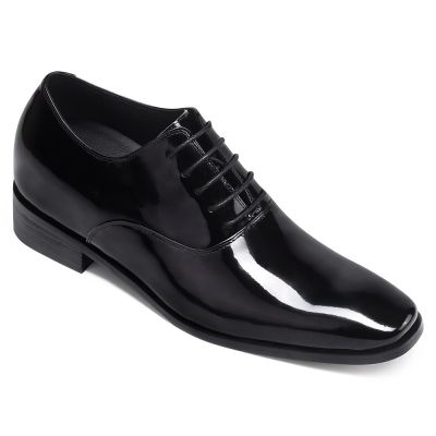 Zapatos Hombre de Charol Brillante Negros - Zapatos con Plataforma para Hombre - 7 CM Más Alto