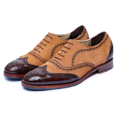 zapatos alzas hombre - zapatos para parecer mas alto - gamuza marrón por encargo wingtip brogue oxfords 7 CM