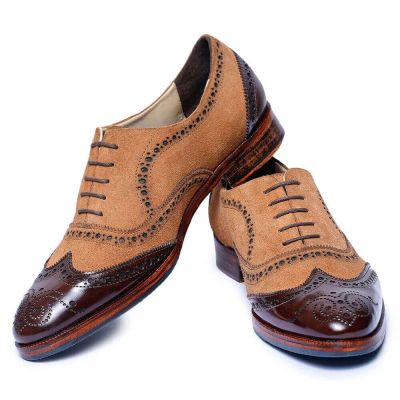 zapatos alzas hombre - zapatos para parecer mas alto - gamuza marrón por encargo wingtip brogue oxfords 7 CM