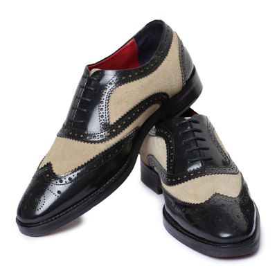 zapatos hombre con tacon - zapatos con 7 CM de altura - Oxfords hechos a mano brogue negros y de ante con punta de ala