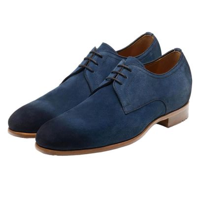 zapatos de vestir hombre altos - zapatos con altura hombre - zapatos derby personalizados punta plana ante marino 7 CM