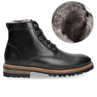 zapatos de hombre con alzas - botas forradas de piel para hombre - botas negras de cuero cálido de invierno para parecer más alto 7CM