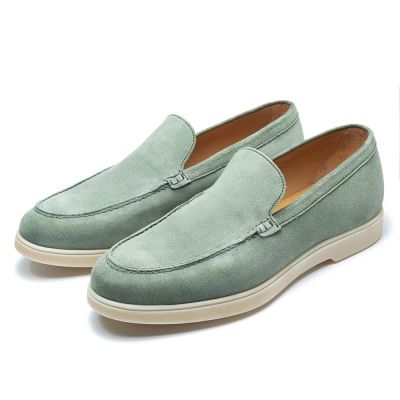 Zapatos De Tacon Alto Para Hombres - Zapatos Con Alzas - Mocasines De Cuero De Ante Verde Claro 5 CM