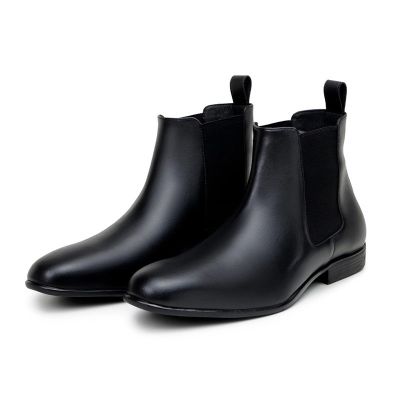 vegan leather elevator boots for men  - black height increasing vegan Chelsea boots 6cm / 2.36 Inches