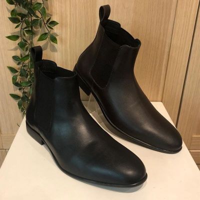 vegan leather elevator boots for men  - black height increasing vegan Chelsea boots 6cm / 2.36 Inches