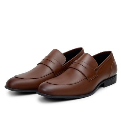 Vegan Leather Elevator Loafer Shoes for Men - Brown Height Increasing Classic Loafer 6cm / 2.36 Inches