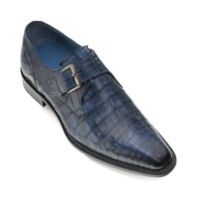 zapatos con alzas - Zapatos Monk Strap Cocodrilo Azul para Crecer 6 CM