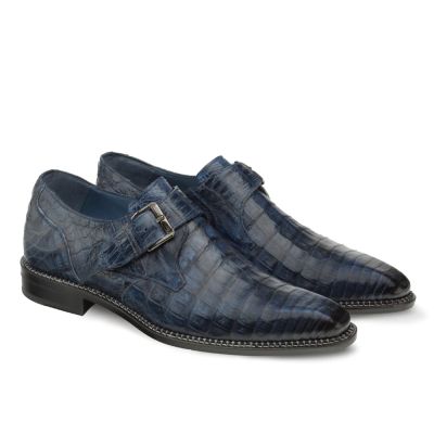 zapatos con alzas - Zapatos Monk Strap Cocodrilo Azul para Crecer 6 CM