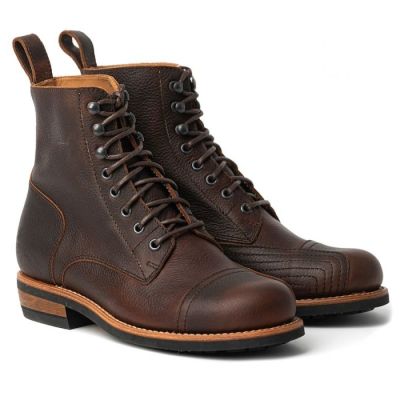 botas de moto con alzas - Bottes moto homme marron premium fabriquées à la main 7cm