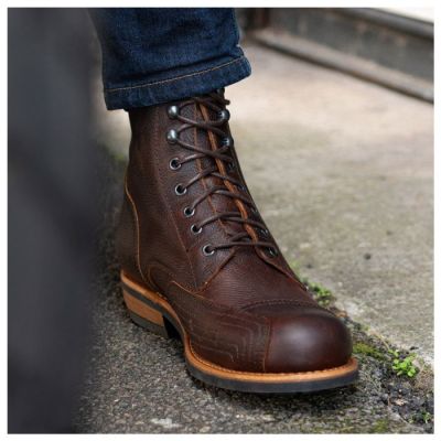 botas de moto con alzas - Bottes moto homme marron premium fabriquées à la main 7cm