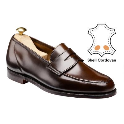 Zapatos de hombre con alzas - Mocasines clásicos de cordovan con concha marrón oscuro para hombre 6CM