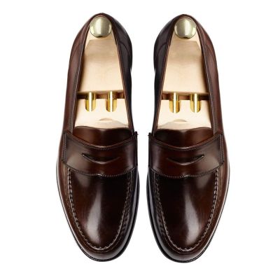 Zapatos de hombre con alzas - Mocasines clásicos de cordovan con concha marrón oscuro para hombre 6CM