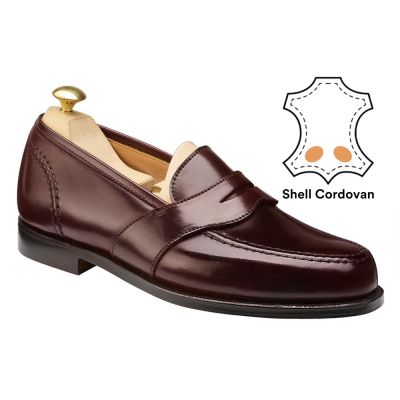 Zapatos con alzas para hombres - Mocasines clásicos tipo mocasín de cordovan con concha color burdeos para hombre 6 CM