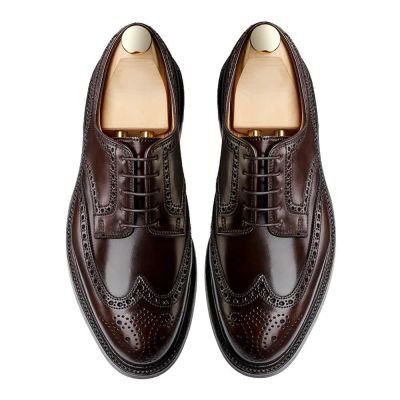 zapatos con alzas para hombres - Zapatos Derby de hombre de piel de becerro con cordones en marrón oscuro 7cm