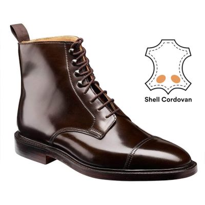 botas hombre tacon alto - botas derby de cordobán de concha marrón oscuro 7CM