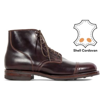 zapatos con alzas hombre - Botas con puntera brogue de cordobán con concha color burdeos para hombre 7CM