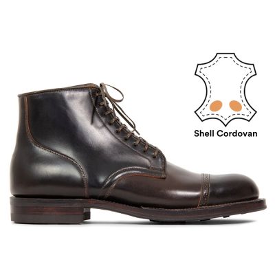 zapatillas con alzas hombre - Botas brogue Shell Cordovan para hombre marrón oscuro 7CM