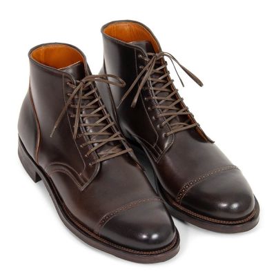 zapatillas con alzas hombre - Botas brogue Shell Cordovan para hombre marrón oscuro 7CM