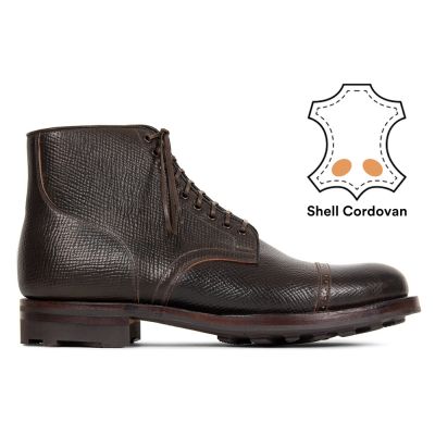 zapatos con alzas para hombres - Botas brogue de piel de cordero con grano de escotilla coñac oscuro 7 cm