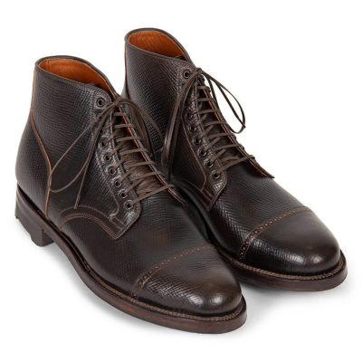 zapatos con alzas para hombres - Botas brogue de piel de cordero con grano de escotilla coñac oscuro 7 cm