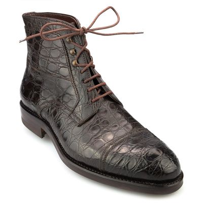 Botas con alzas hombre - Botines con puntera de piel de cocodrilo en color marrón oscuro 7cm