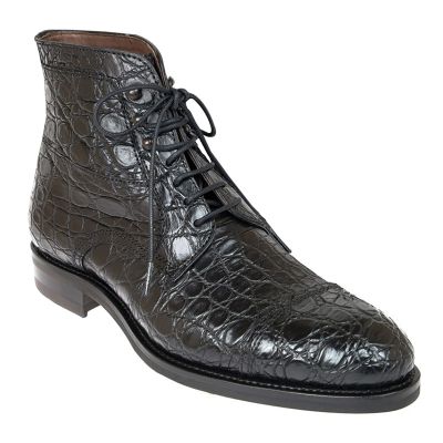 Zapatos de hombre con tacon - Botines con punta de piel de cocodrilo negra hechos a mano 7cm