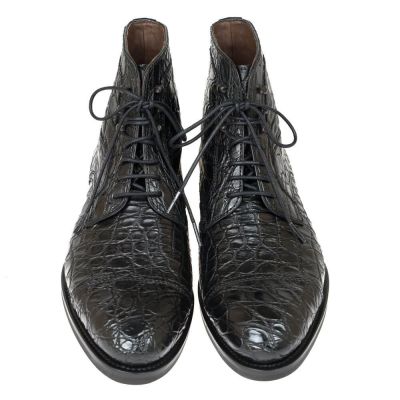 Zapatos de hombre con tacon - Botines con punta de piel de cocodrilo negra hechos a mano 7cm