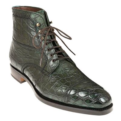 zapatos con alzas para hombres - Botas de trabajo de piel de cocodrilo verde 7CM